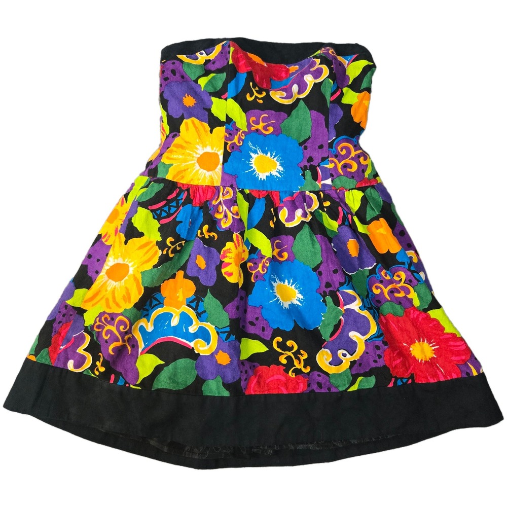 Pheobe Couture Vintage Style Floral Strapless Mini Dress 80's 90s Colorful Sz XS